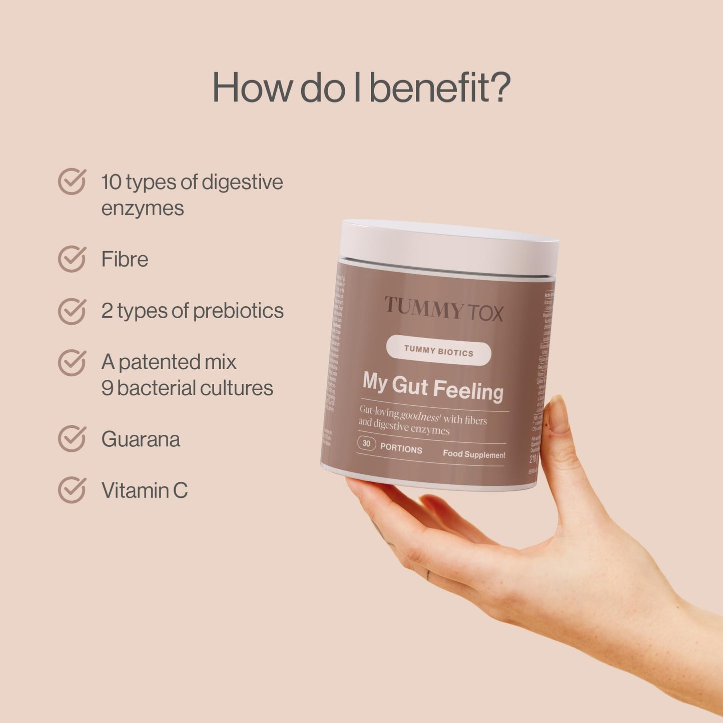 Tummy Tox Probiotics for Gut Health - Bacterial Cultures Supplement with Prebiotics, Psyllium, Acacia Fibre, Guarana, Vitamin C - 30 portions, 210 g - My Gut Feeling - TummyTox