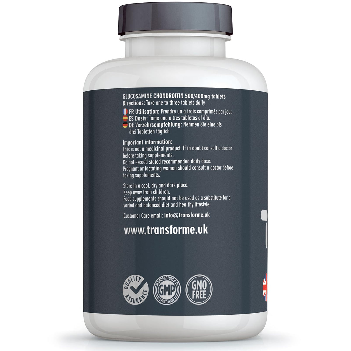 Transforme Glucosamine and Chondroitin 500mg/400mg High Strength Complex, 180 Tablets Up to 6 Months Supply, with Superior Chondroitin Sulphate (90% Potency), Gluten Free