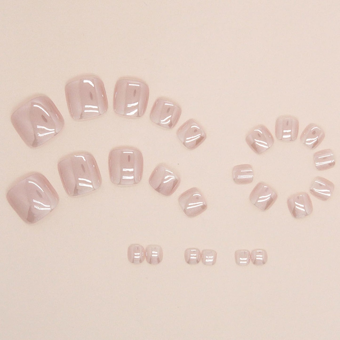 QUIWEN 24Pcs Pink White Gradient Press on Toenails Short Square Gradient False Toenails, French Pink White Fake Toe nails Summer Glossy Stick on Nails for Women