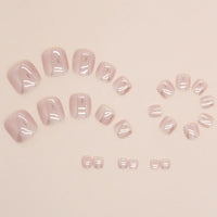QUIWEN 24Pcs Pink White Gradient Press on Toenails Short Square Gradient False Toenails, French Pink White Fake Toe nails Summer Glossy Stick on Nails for Women