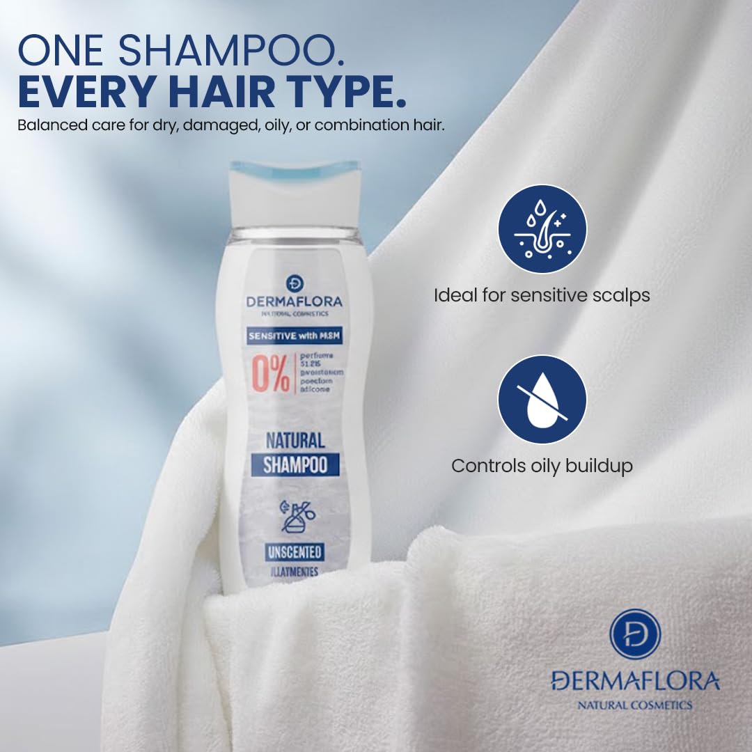 Dermaflora Sensitive with MSM Shampoo – 250ml | Sulfate & Paraben Free Hydrating Shampoo for Sensitive Scalp | Gentle Daily Hair Care for Dry, Damaged or Oily Hair