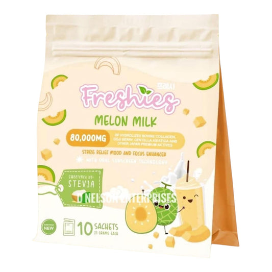 Icee's Beauty Essential Uk Ltd Freshies Melon Milk Collagen Drink by Juju Glow | Hydrolyzed Collagen, Goji Berry & Centella | Japan Actives | Low Calorie Nutritious Beverage | 10 Sachets