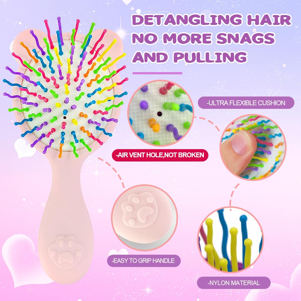 Cosysparks Toddler Detangler Hair Brush and Comb Set - 3-Piece Mini Airbag Massage Tool for Girls - Cute Kids' Pocket Design