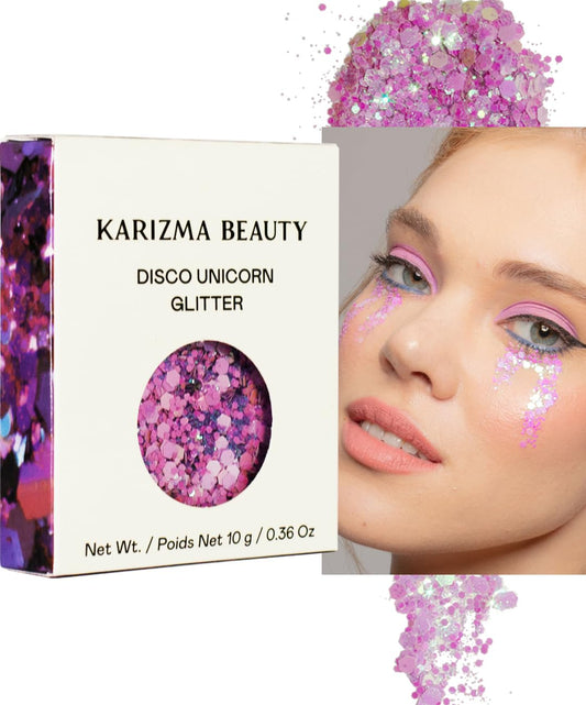 KARIZMA Disco Unicorn Body Glitter. 10g Chunky Face Glitter, Hair Glitter, Eye Glitter and Body Glitter for Women. Rave Glitter, Festival Accessories, Cosmetic Glitter Makeup. Loose Glitter Set