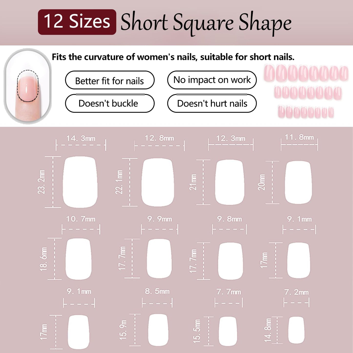 NLFOX 24Pcs French Tip False Nails Short - Press on Nails - Fake Nails with Glue - Nude White Stick on Nails - Full Cover Acrylic Square False Nail Tips for Women Girls Nail Art
