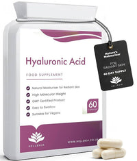 Hellenia Hyaluronic Acid Supplements 100mg Capsules | Supports Healthy Connective Tissue and Joints | Natural Moisturiser for Radiant Skin | 60 Hyaluronic Acid Capsules | Vegan Friendly - Made in the UK