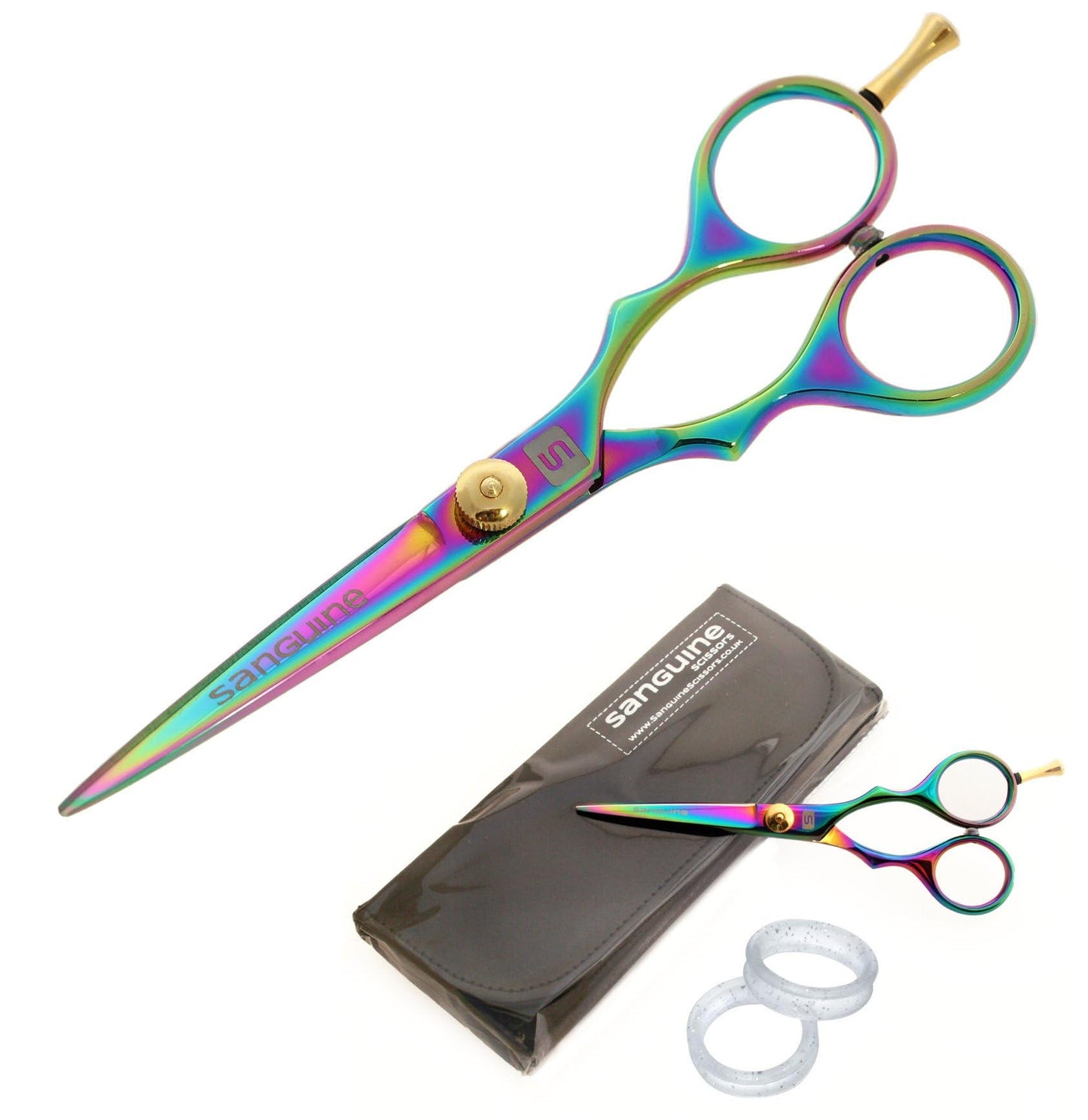 Sanguine Professional Hair Cutting Scissors, Hairdressing Scissors, Ultra-Sharp Japanese Convex Blades, Titanium Coated - 5.5 inch, Includes Case