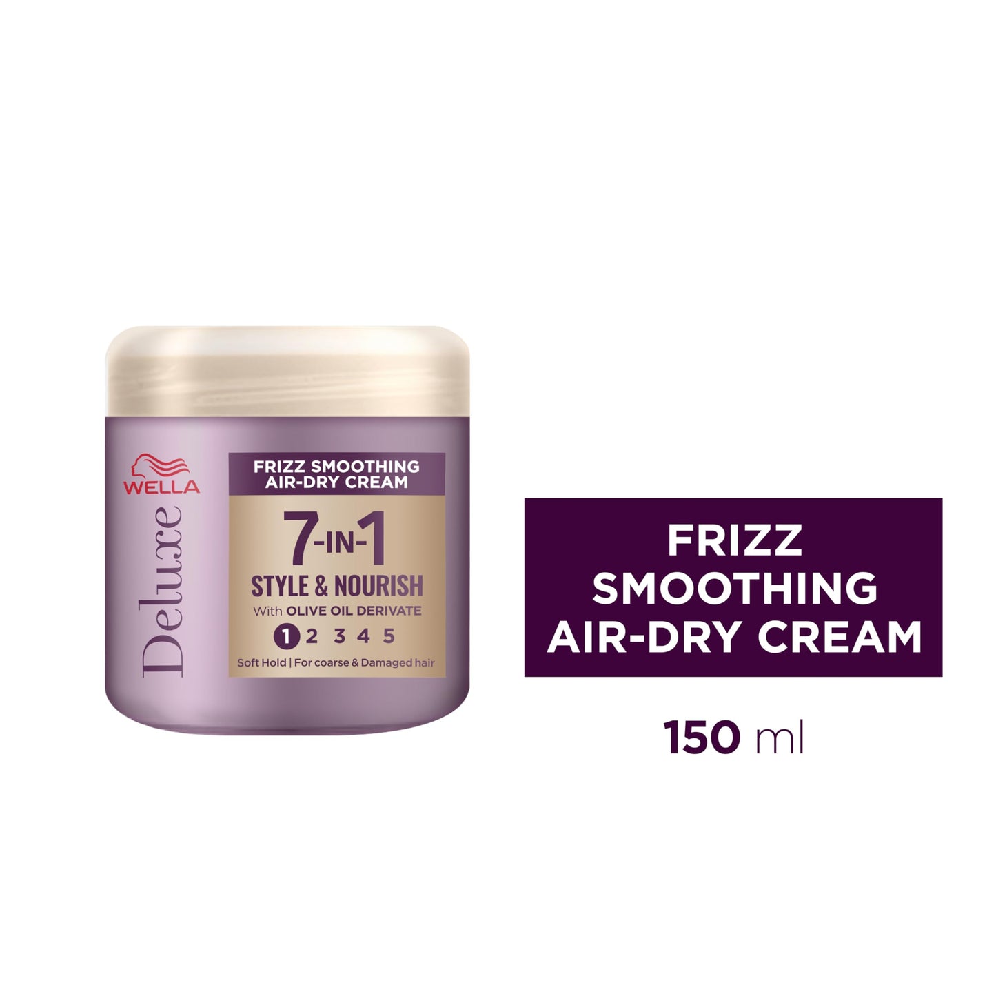 WELLA Wella Deluxe Frizz Smoothing Air-Dry Cream | Anti-Frizz | Heat Protection | Reduces Split Ends | With Olive Oil Derivate | Coarse or Damaged Hair | Soft Hold | 7-in-1 Style & Nourish, 150ml