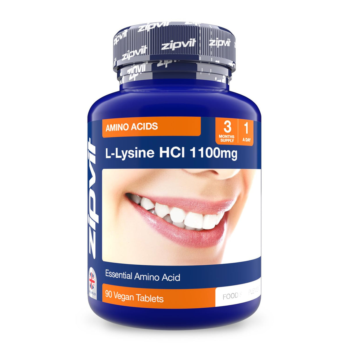 Zipvit L Lysine 1100mg, 90 Vegan Lysine Tablets, High Strength Essential Amino Acid Supplement, 3 Month Supply for Daily Wellness Support