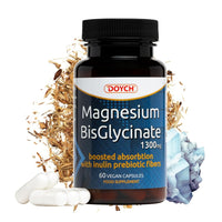 Pure Magnesium Bisglycinate Capsules 1300 mg - Boosted with Prebiotic Inulin Fibers - Highly Absorbable Magnesium Supplements - Gentle on The Digestive System Magnesium Glycinate Powder in Capsules
