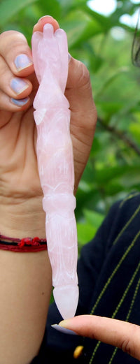 Jet International Angel Hand Carved Rose Quartz Crystal Healing Wand 5.5" Rare Stick Chakra Balancing Energy Reiki Meditation Massage Pagan Wicca Spiritual Tantra Metaphysical Psychic Health