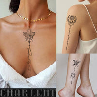 CHARLENT Temporary Tattoos for Women Girls - 45 Pcs Line Flower Words Sketch Realistic Long Last Fake Tattoo Waterproof Minimal Line Art Tattoo for Arm Backbone Leg Body