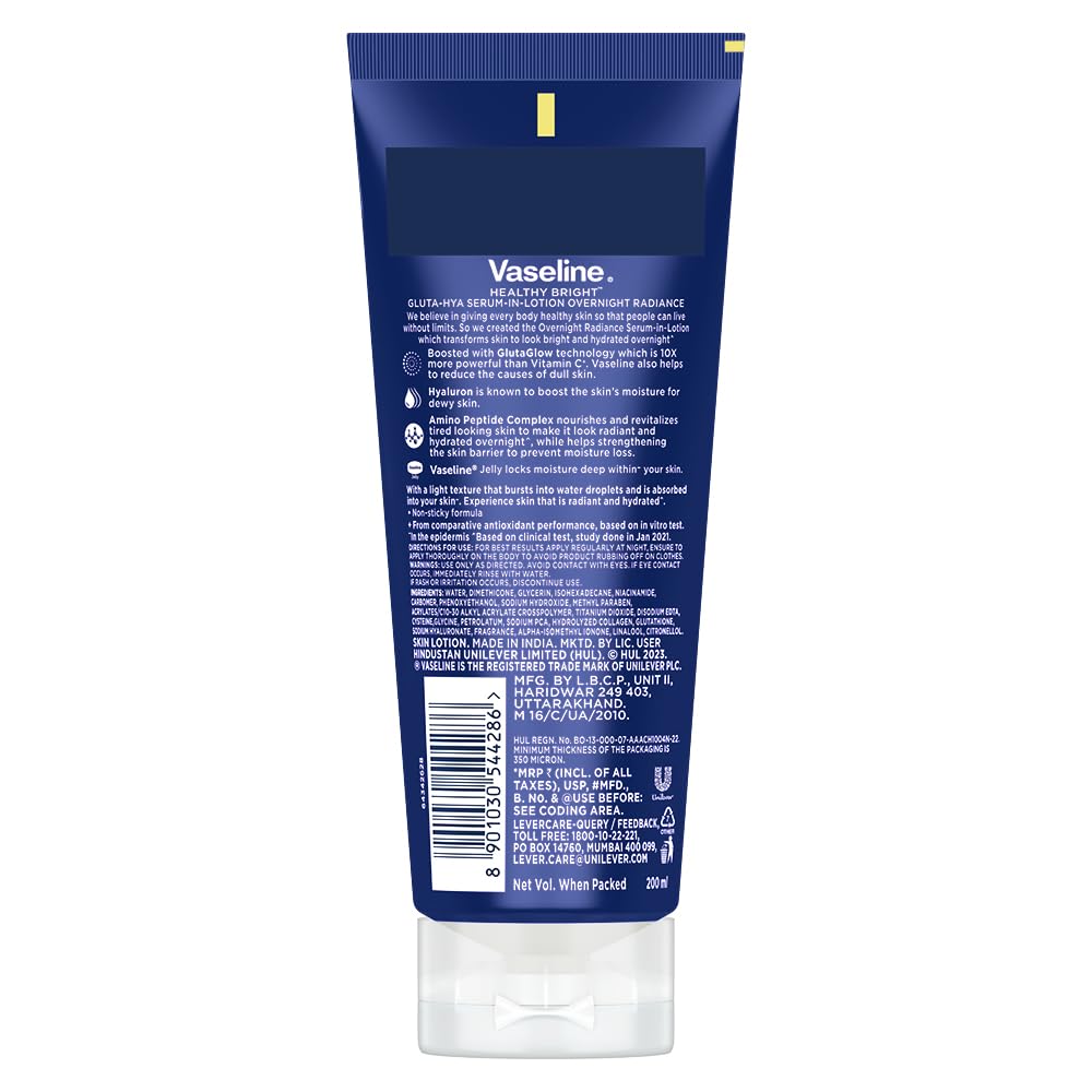 Vaseline Gluta-Hya Overnight Radiance Lotion, Face & Body, 200ml