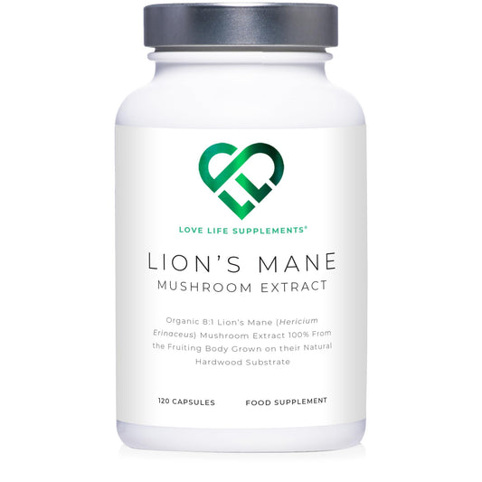 Lions Mane Supplement High Strength - Premium Organic 8:1 Mushroom Extract from Fruiting Body - 120 Capsules, 60 Day Supply - No Fillers