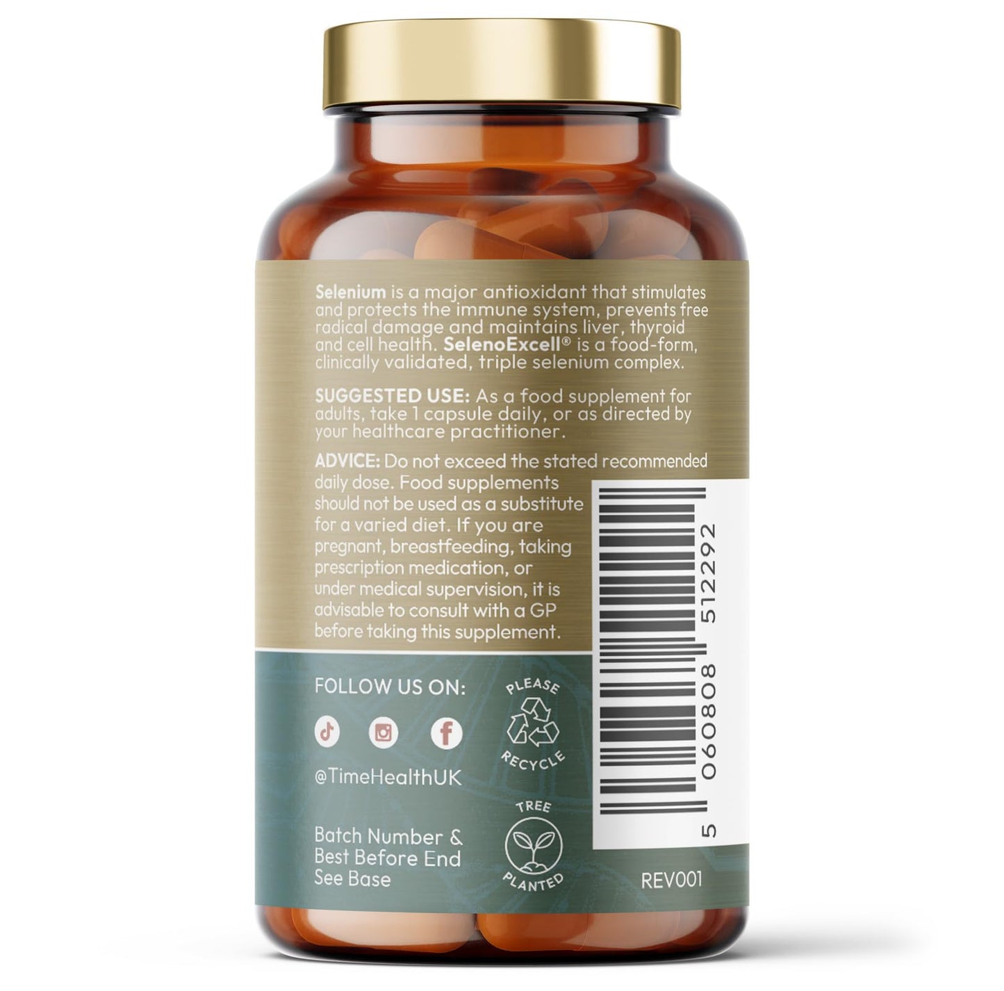 Time Health Selenium 200mcg - Maximum Absorption Organically Bound & Food-Form Tri-Selenium Complex - Clinically Studied - Immune, Cell & Thyroid Function - UK Made - GMP - No Additives