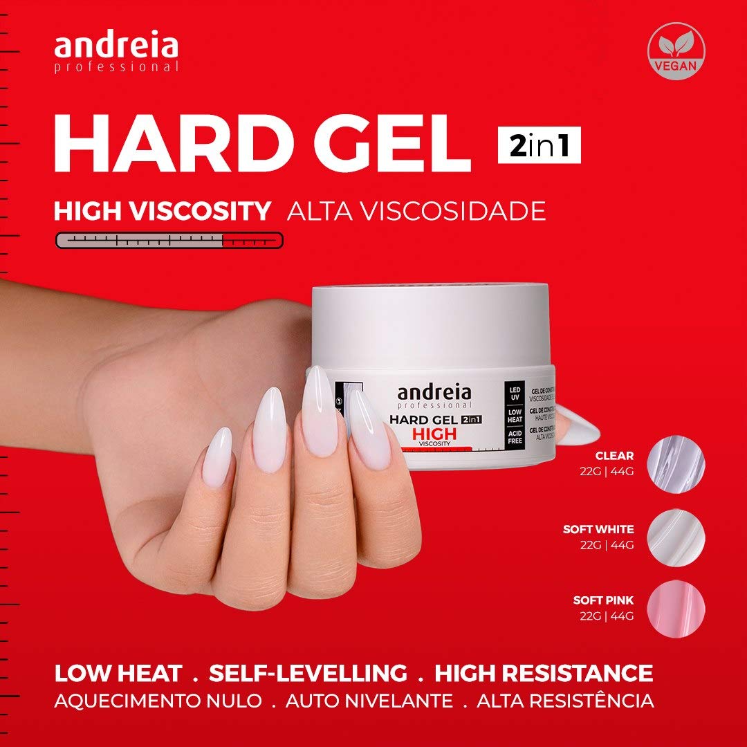 Andreia Professional Hard Gel Nail Kit PRO with Hard Gel Clear, French Builder White, Ultrabond Nail Primer, Top Coat, Extra Glow, Prep Clean Cleanser, Washable Nail File, Towel & Gel Builder Brush