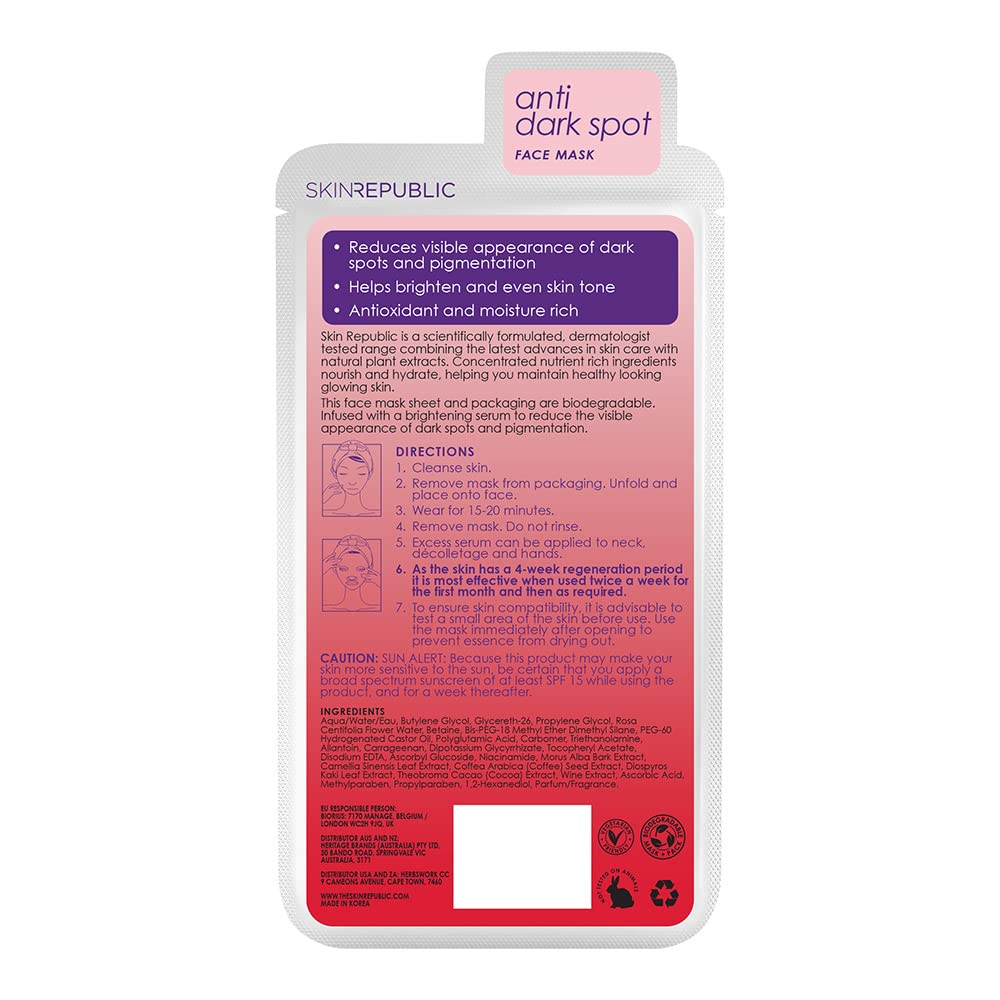 Skin Republic Vitamin C Brightening Sheet Face Mask | Helps Brighten and Even Skin Tone | For a Radiant Complexion | Made in Korea (Pack of 1)