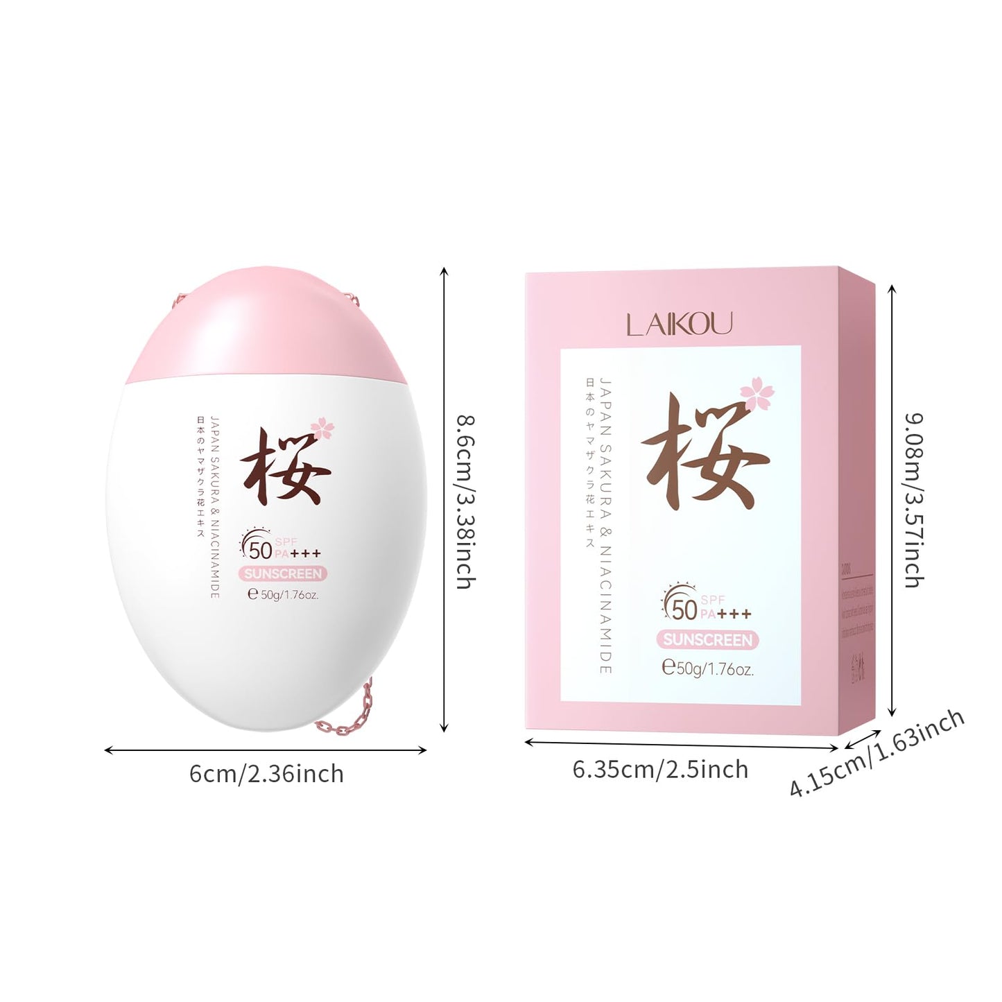 LAIKOU Japan Sakura Face Sunscreen SPF 50+ PA+++, Lightweight Face Sun Cream, Waterproof Face Moisturiser with Spf, UVA & UVB Protection, Refreshingly Non-Sticky, 50g (Pack of 2)