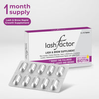 Lashfactor Biotin Supplement for Lash & Brow Hair Growth – Vegan Biotin Supplement for Fuller, Healthier Lashes & Brows - Enriched with Essential Vitamins & Minerals (1 Month Supply - 30 Tablets)