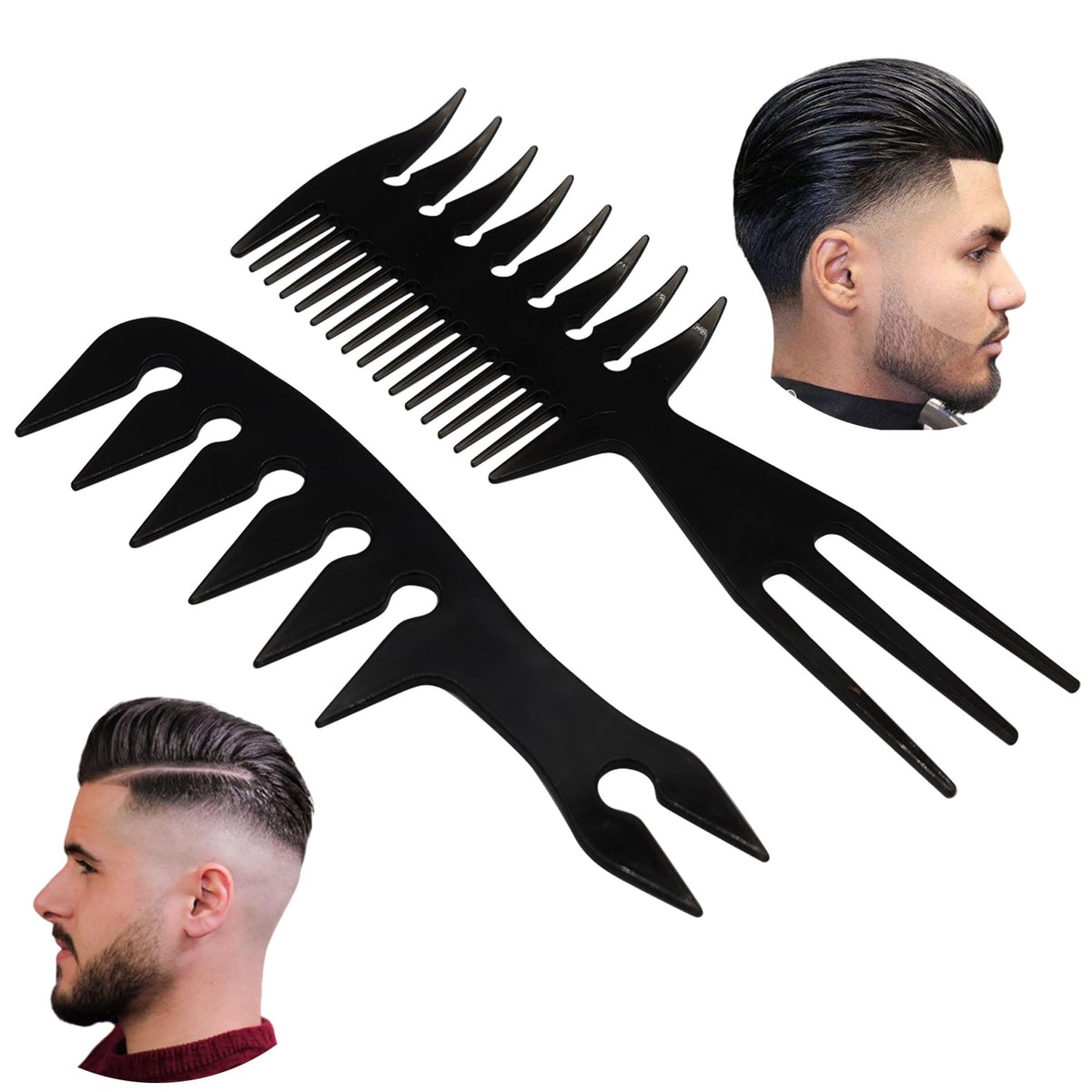 ZEROKIWI Professional 2-in-1 Mens Hairstyling Texture Comb, Wide Tooth Slickback Hairdressing Detangling Fantail Barber Comb Anti Static Heat Resistant for Men Women Salon Shaping Wet Long Curly (AB)