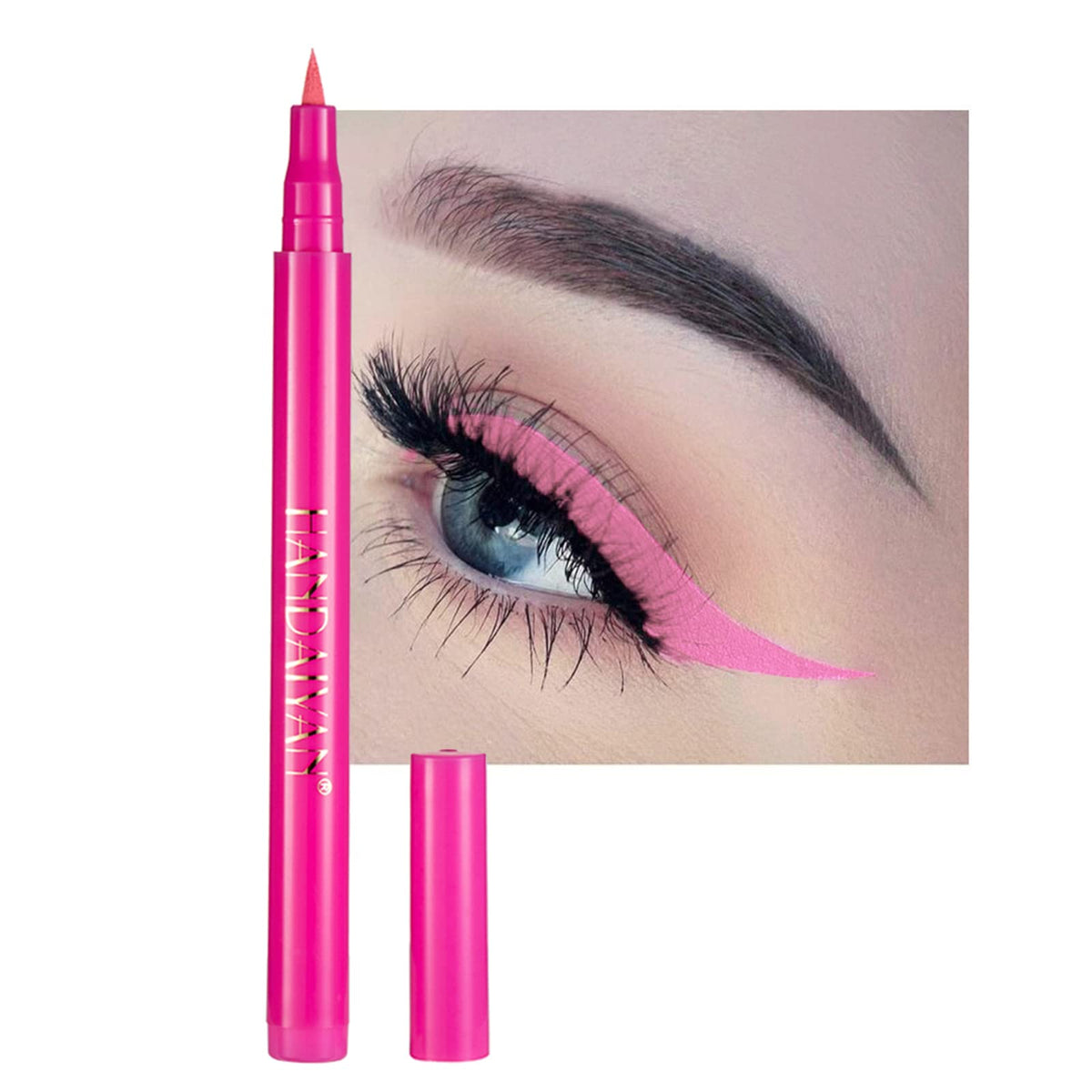 RenhuangFuxi Coloured Eyeliner, Pink Eyeliner, Waterproof Liquid Eyeliner All Day Long-Lasting Eye Liners, Highly-Pigmented Colourful Eyeliner for Eye Makeup Tools, Black, White, Red, Dark Brown, Blue(Only Pink)