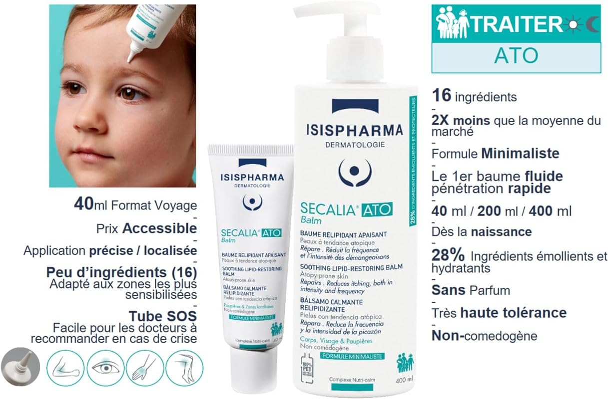 ISISPHARMA SECALIA ATO Balm 40 ml - Body lotion for Dry skin with an atopic tendency - Reduces the frequency and intensity of itching - Body Lotion lipid-replenishing fluid balm - Made in France