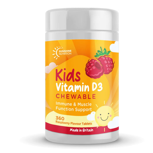 Vitamin D Chewable Supplements for Children 360 Raspberry Flavour Tablets by Sunshine Nutrition (Kids Chewable D3)