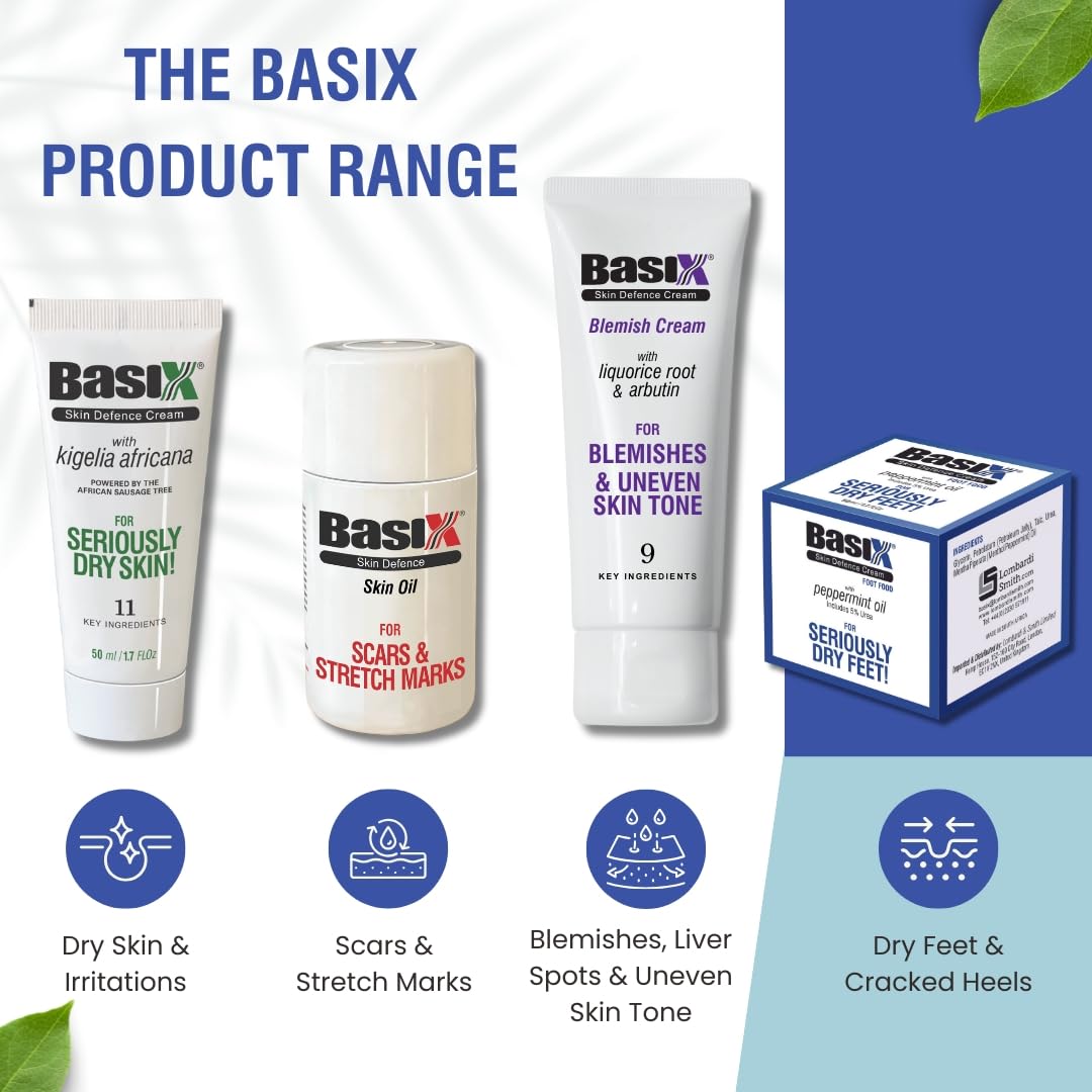 Basix Skin Defence Cream Foot Food [TWIN PACK 2x50ml] Foot Repair Restoration Balm for Dry Feet and Cracked Heels - 5% Urea Peppermint Oil Soothes, Moisturises, Stimulates and Invigorates Tired Feet