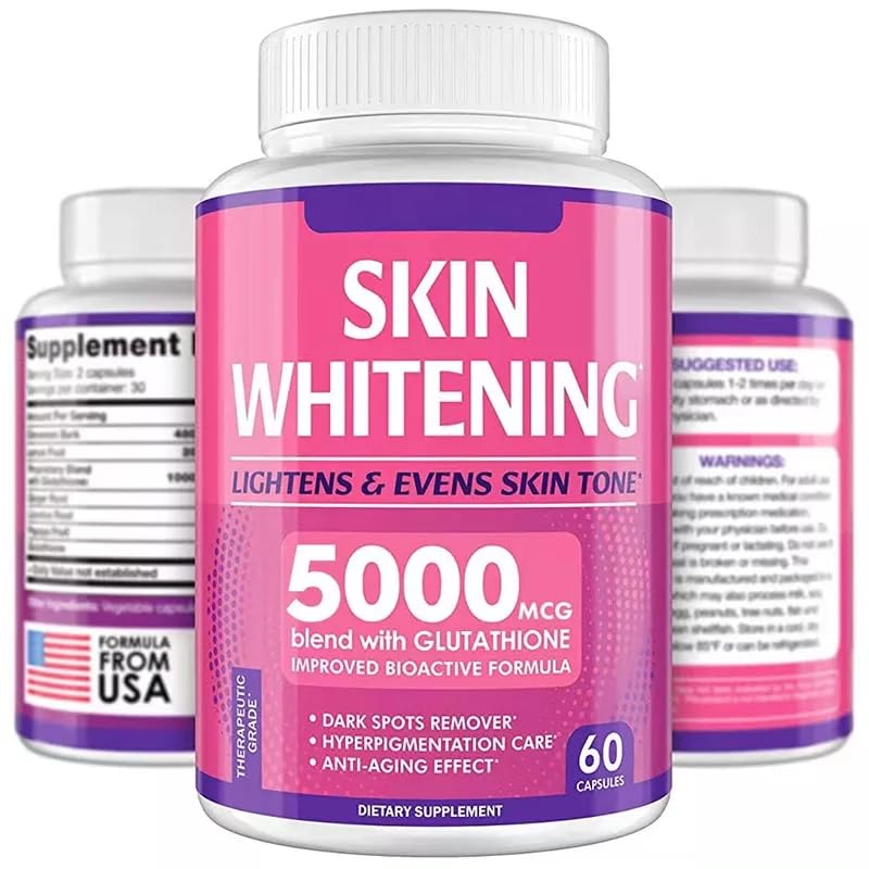 Soleil Collections Glutathione Capsules Skin Whitening, Hyperpigmentation Skin Brightening, Glutathione, 5000mcg - 60 Count