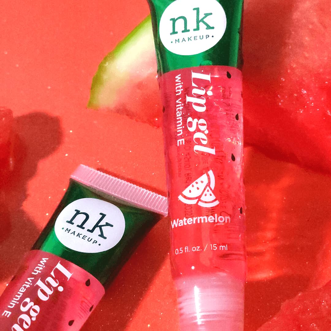 NK lip gloss gel 15ml Vitamin E, Shiny, Nourishes, Blueberry, Peach, Mango and Watermelon flavoured by Nicka K (Multi Pack Of 4).