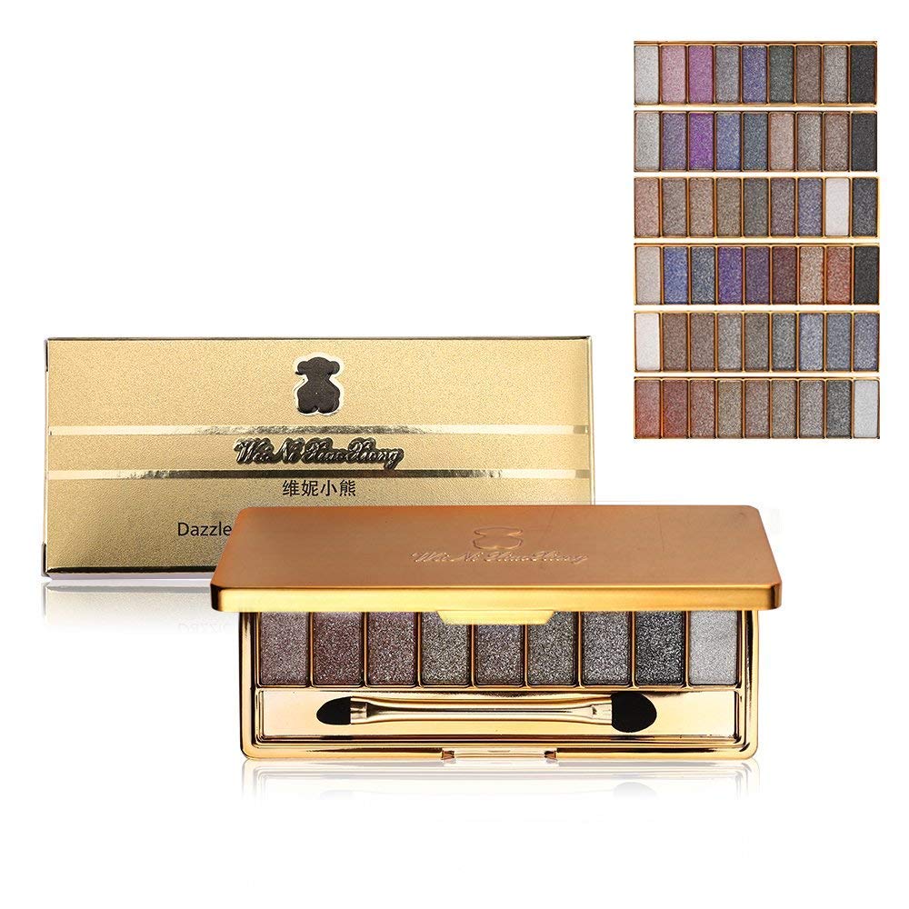Wei Ni Xiao Xiong JGB 9 Colors Diamond Bright Colorful Makeup Eye Shadow Palette Set Flash Glitter Eyeshadow with Brush,6 Edition ? (5) Powder