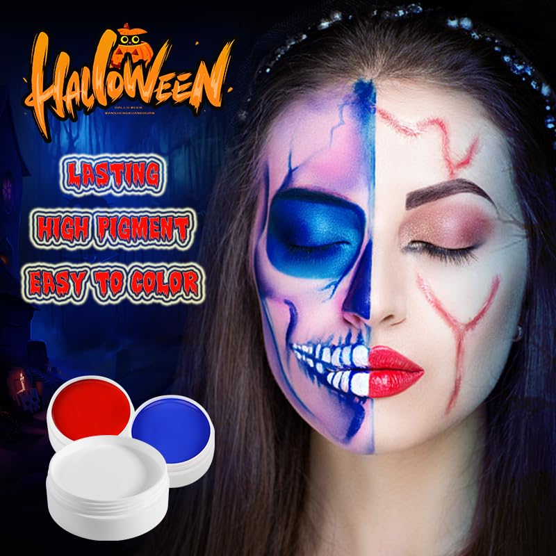 Body Paint Halloween Face Paint 200g, Afflano Clown Makeup Red White and Blue Face Paint Kit, Red Face Painting for Adult Corpse Bride Joker SFX Skeleton Halloween Makeup Football Sport