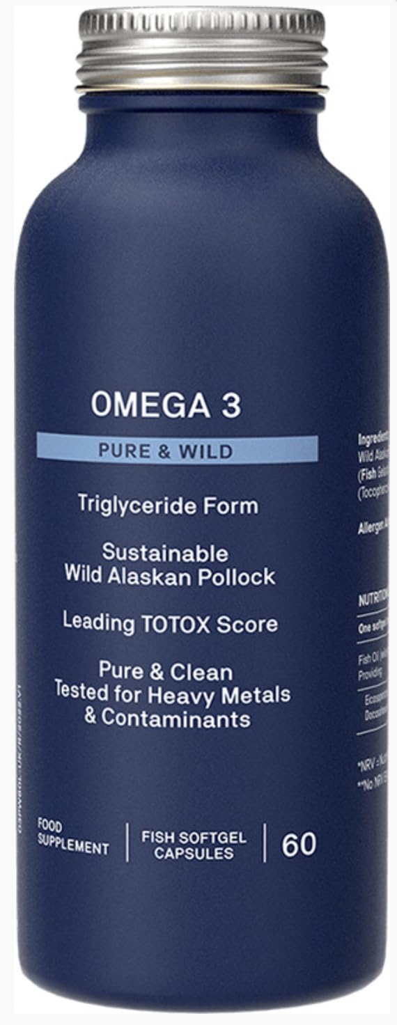 Natroceutics Omega 3 Pure & Wild 60 Softgel Capsules| Triglyceride Form| Made from Sustainable Wild Alaskan Pollock| Leading TOTOX Score| Pure & Clean Tested for Heavy Metals & Contaminants|