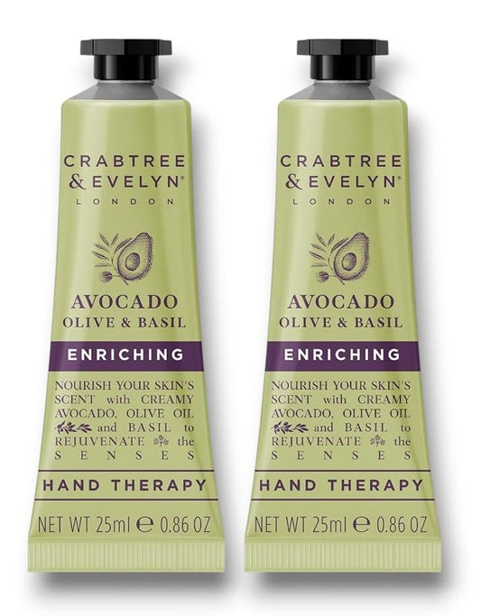 2x Crabtree and Evelyn | Avocado, Olive & Basil Enriching Hand Therapy | 25g Each