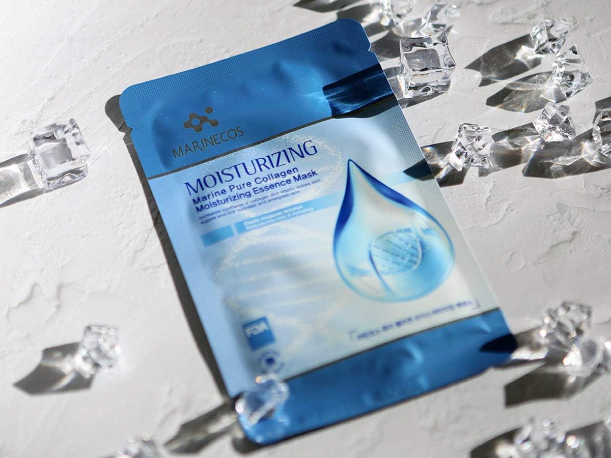 MARINECOS Collagen Face Masks – Hydrating, Anti-Aging, Firming Masks for Glowing Skin – Deep Moisture with Marine Collagen – 5 Pack