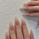 Albiuev 24PCS Long False Nails with Glue Stickers,Almond Full Cover Acrylic and Press on Nails no Glue,Pure Gradient French Fake Nails Stick for Women and Girls Nail Art
