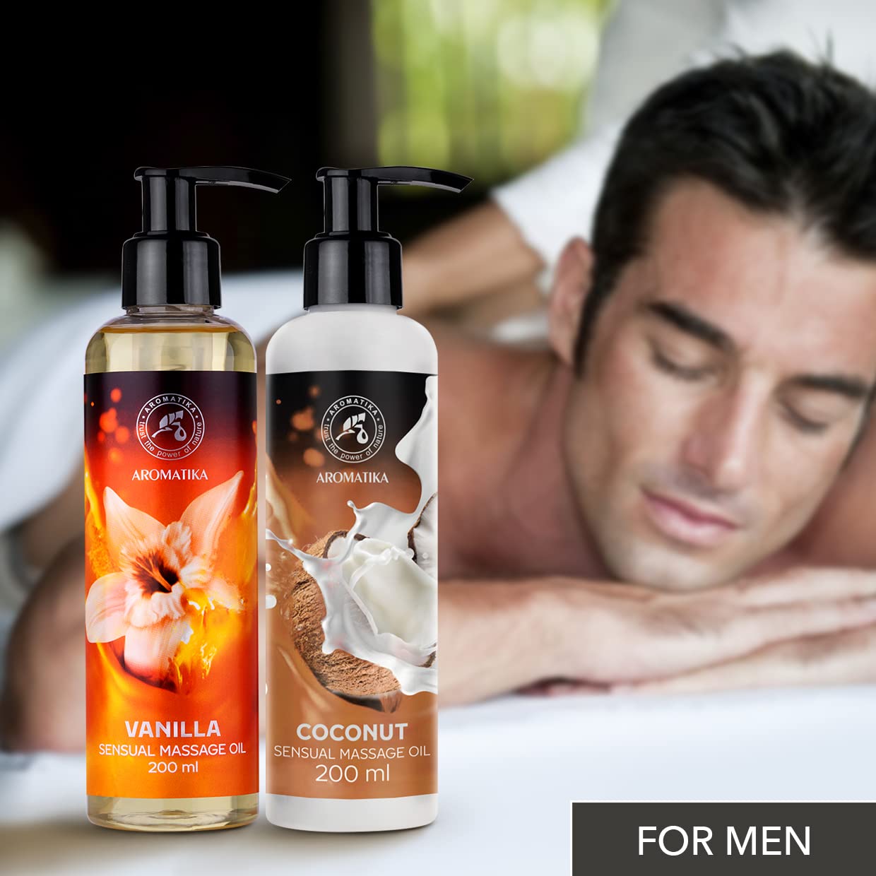 AROMATIKA trust the power of nature Sensual Massage Oil Vanilla & Coconut 2x200ml - Edible & Kissable Massage Oil - Blend of Almond and Grapeseed Oils - Coconut oil - Massage Body Oil - Relaxing Massage Oil - Aromatherapy Massage Oil
