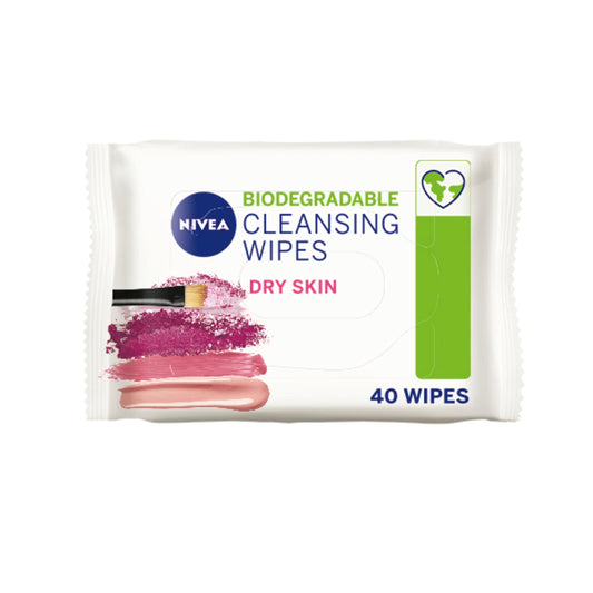 NIVEA Biodegradable Cleansing Wipes Dry Skin (40 sheets), Biodegradable Wipes made from 100% Plant Fibres, Make-Up Wipes, Face Wipes Makeup Remover