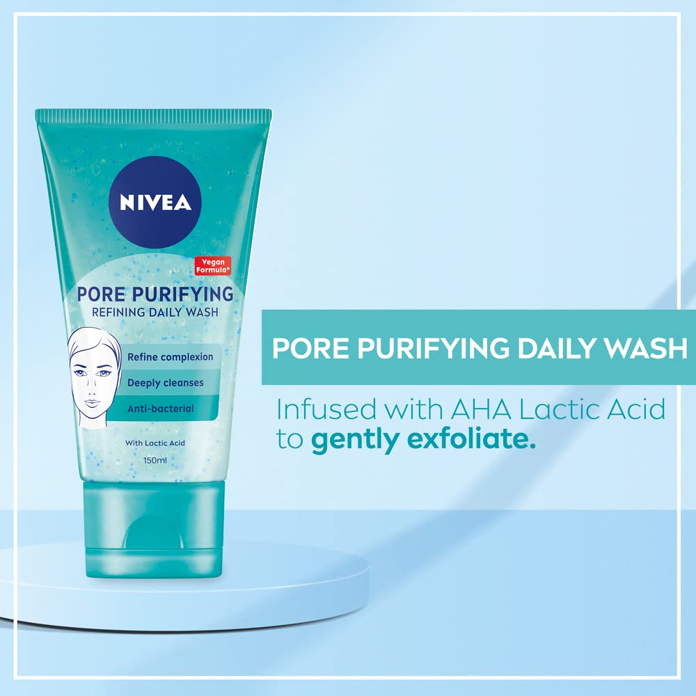 Nivea NIVEA PURIFY PORES Daily Wash Scrub (150 ml), Purifying Face Scrub, Facial Scrub Prevents Blackheads, Exfoliating Scrub with Natural Magnolia Extract and Lactic Acid