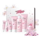 Ingzy Sakura Skin Care Sets & Kits for Teenage Girls, 7 Piece Cherry Blossom Skincare Gift Set with Cleanser, Face Toner, Face Cream, Serum, Eye Cream, Mud Mask, Sunscreen