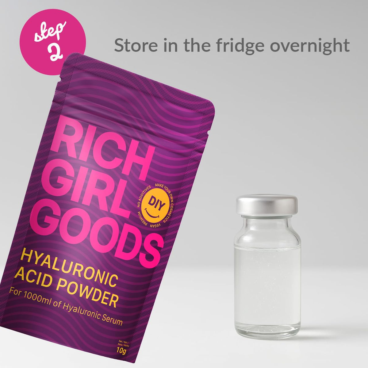 RICH GIRL GOODS 100% Hyaluronic Acid Powder – DIY 1000ml Hyaluronic Acid Serum – Create Your Own Moisturizing Hyaluronic Serum at Home – for Face, Body, Hair.