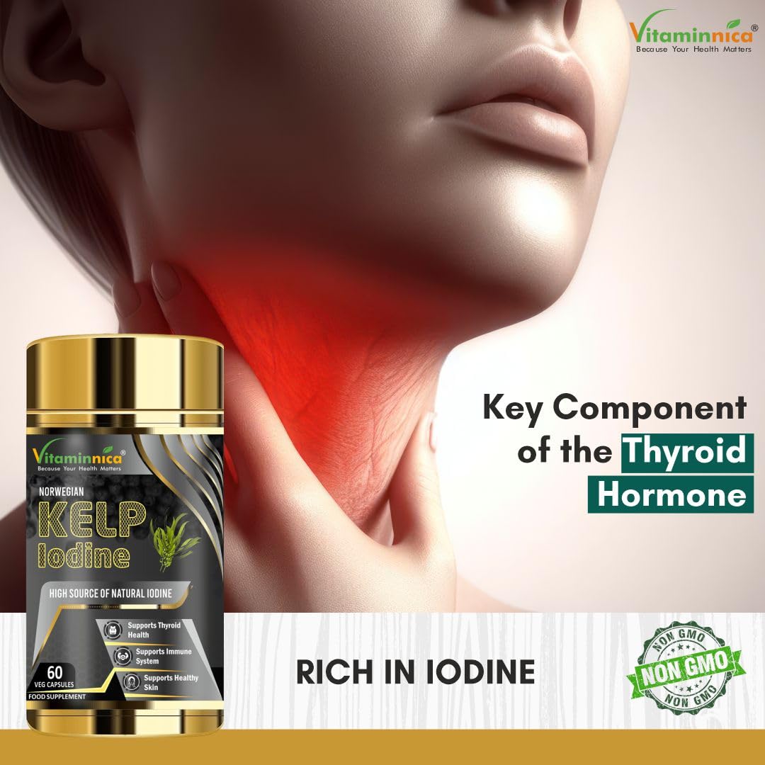 Vitaminnica Norwegian Kelp Iodine- 60 Capsules | 450μg Iodine per Capule | Thyroid Support Supplement