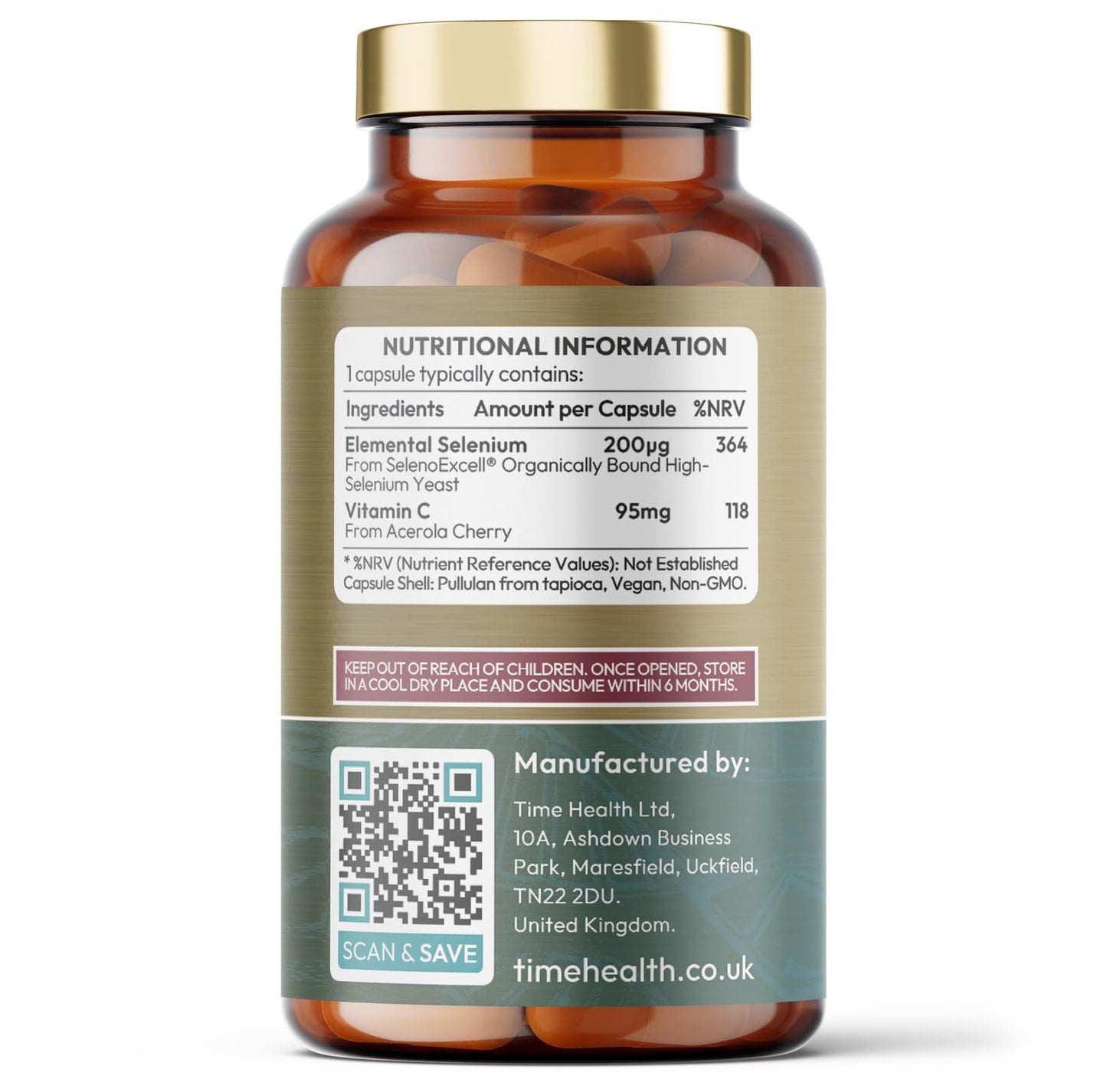 Time Health Selenium 200mcg - Maximum Absorption Organically Bound & Food-Form Tri-Selenium Complex - Clinically Studied - Immune, Cell & Thyroid Function - UK Made - GMP - No Additives