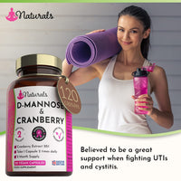 YOGANATURALS 120 D-Mannose and Cranberry Capsules - (2 Months Supply) 1000mg Extract Per Serving - UK Made Vegan Supplement (Not Tablets) - High Strength Natural UTI Support for Women & Men