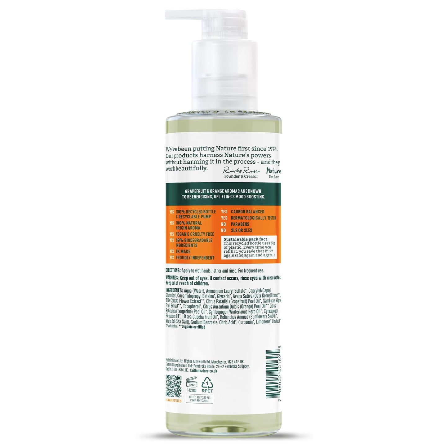 FAITH IN NATURE Faith In Nature Natural Grapefruit and Orange Liquid Hand Wash, Energising, Vegan and Cruelty Free, No SLS or Parabens, 400 ml