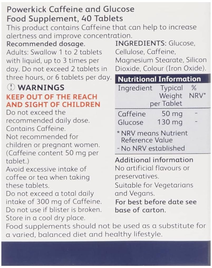 Chinoxia Powerkick Extra Energy Caffeine and Glucose Tablets x 40 - Pack of 6 (240 tablets total)