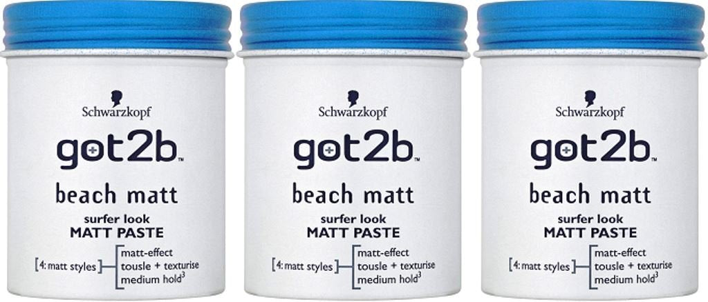 Got2B THREE PACKS of Schwarzkopf got2b Beach Matt Surfer Look Paste 100ml