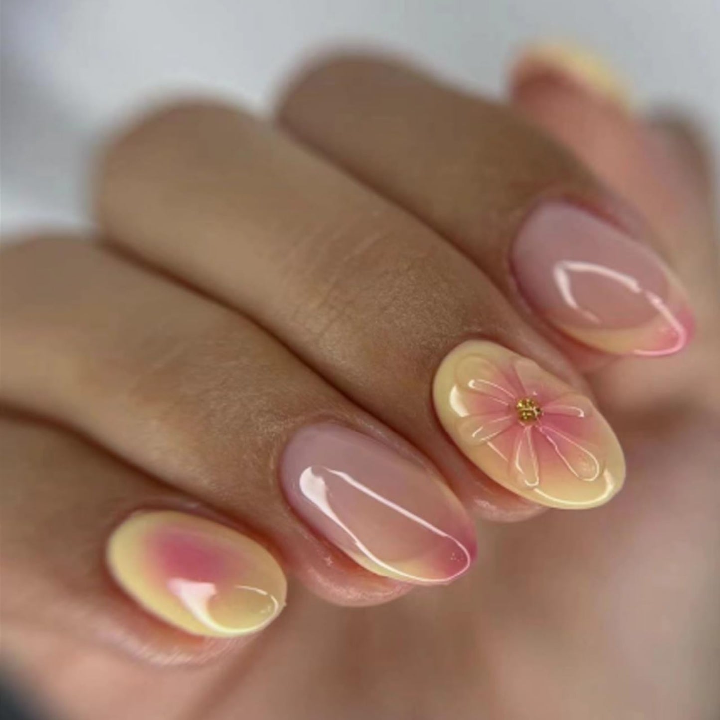 Nymora 24PCS Yellow Flower 3D Press on Nails - Summer Jelly Gel Nail Art Kit with Glue Strips & File for Instant Elegance
