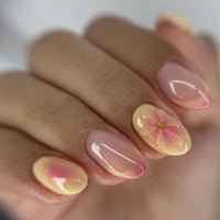 Nymora 24PCS Yellow Flower 3D Press on Nails - Summer Jelly Gel Nail Art Kit with Glue Strips & File for Instant Elegance