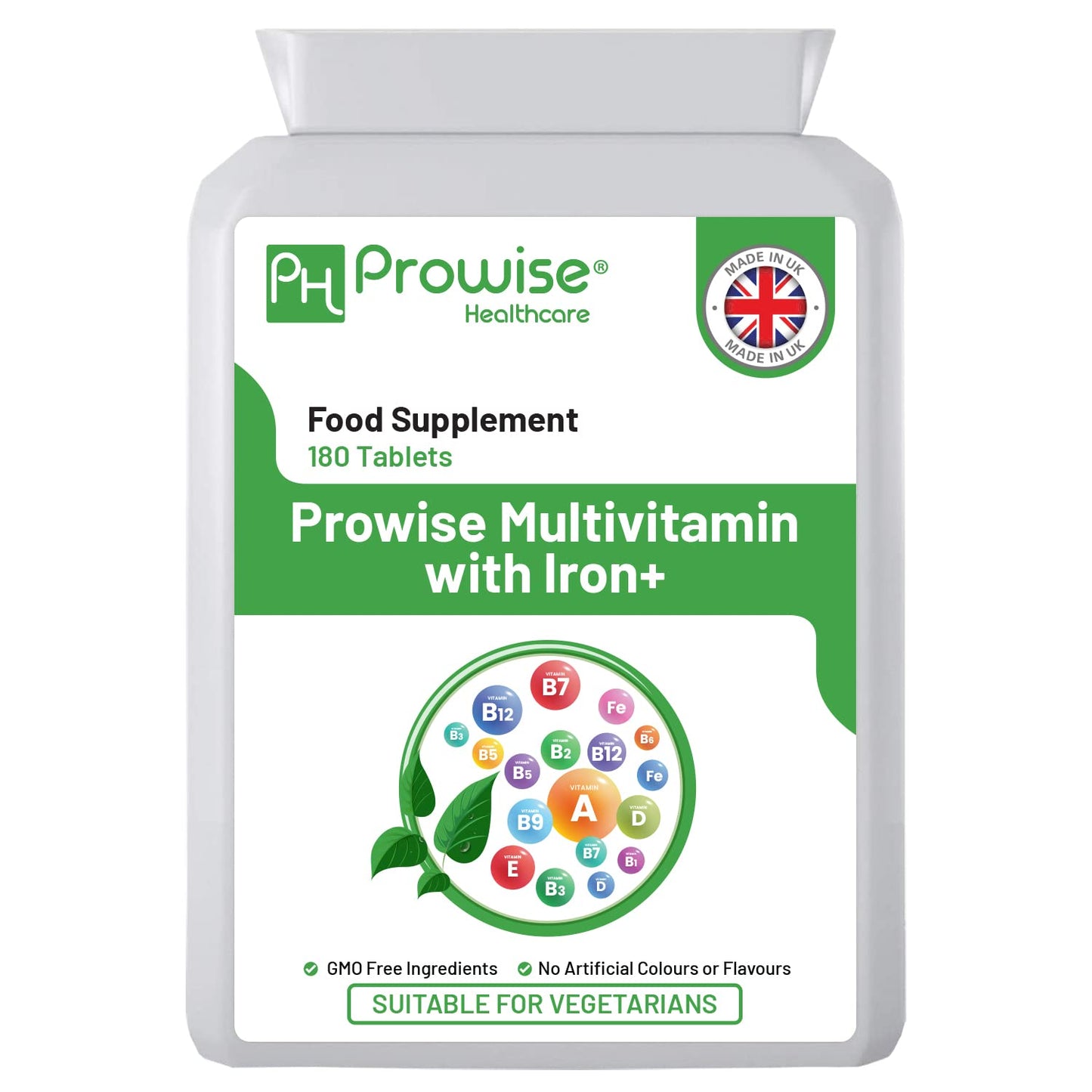 Multivitamin with Iron 180 Tablets (6 Months Dose) | Immune Support | One A Day Multivitamins for Men & Women | UK Manufactured to GMP Guaranteed Quality | Multivitamin Vegetarian by Prowise